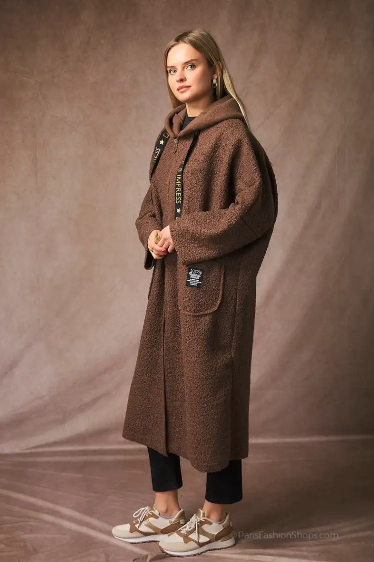 🧥 Manteau Long Femme – Tissu Bouclette Chic et Douillet
