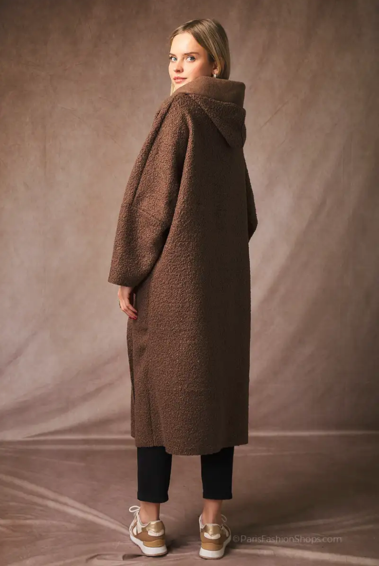 🧥 Manteau Long Femme – Tissu Bouclette Chic et Douillet