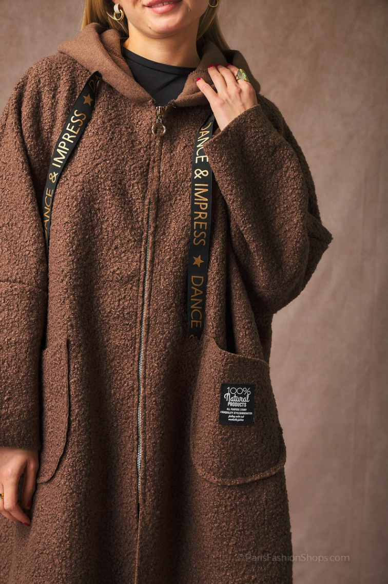 🧥 Manteau Long Femme – Tissu Bouclette Chic et Douillet