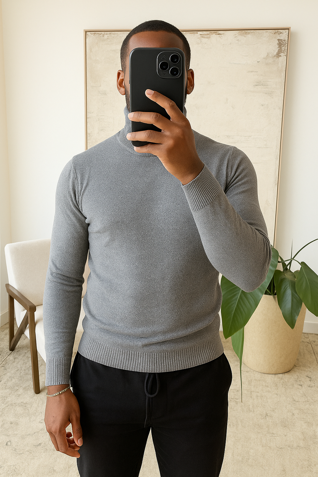 Pull Col Roulé Homme Gris – Élégance & Confort Parisien | La Vitrine Parisienne
