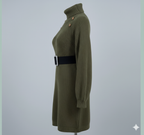 Robe pull longue d’hiver à col roulé – Boutons décoratifs & manches longues