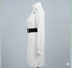 Robe pull longue d’hiver à col roulé – Boutons décoratifs & manches longues