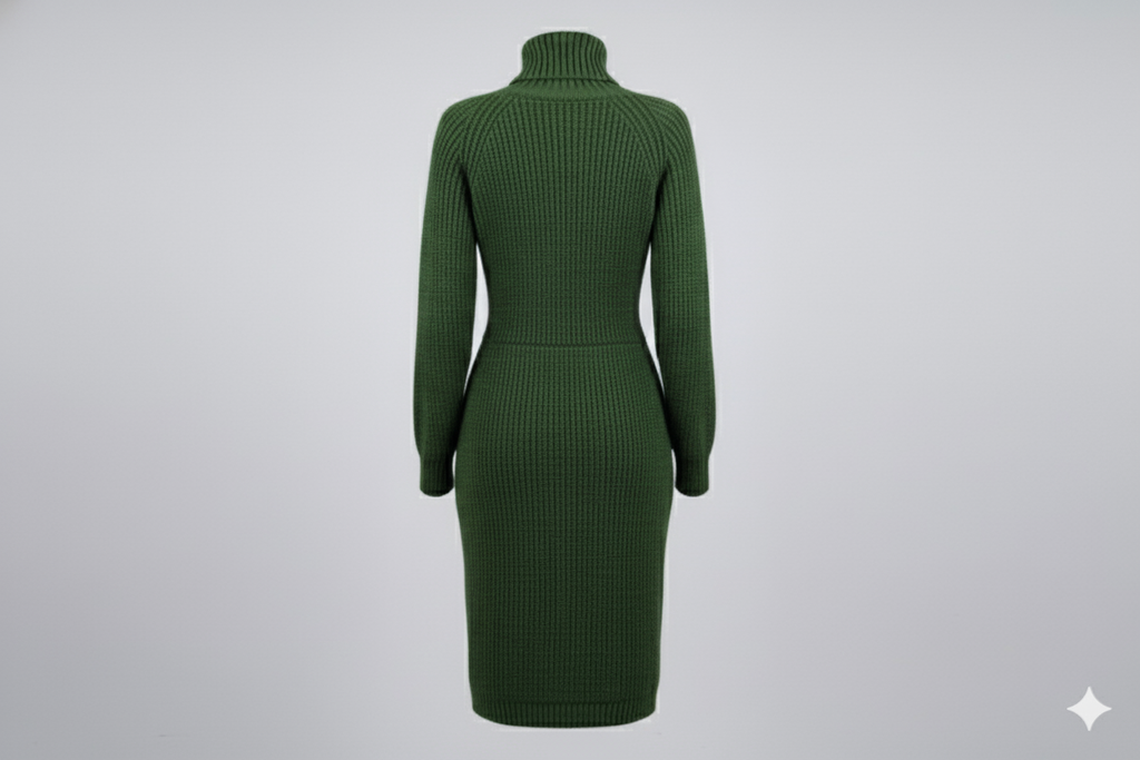 Robe pull longue d’hiver à col roulé – Boutons décoratifs & manches longues