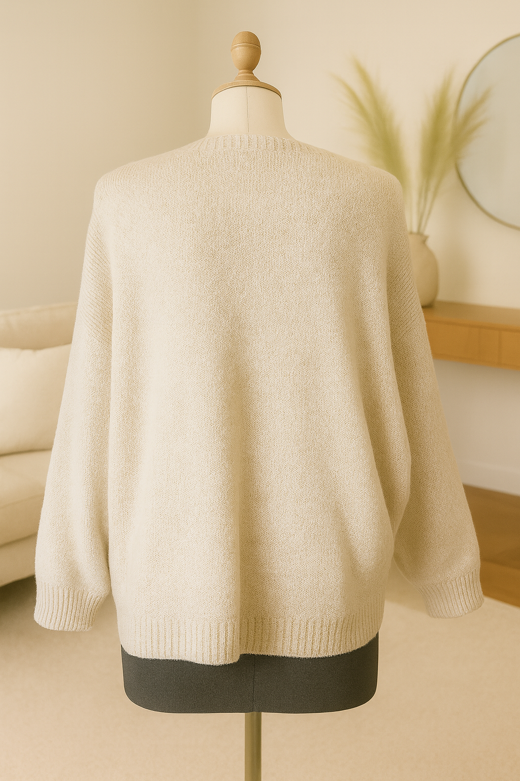 Pull oversize femme chic en maille beige.
