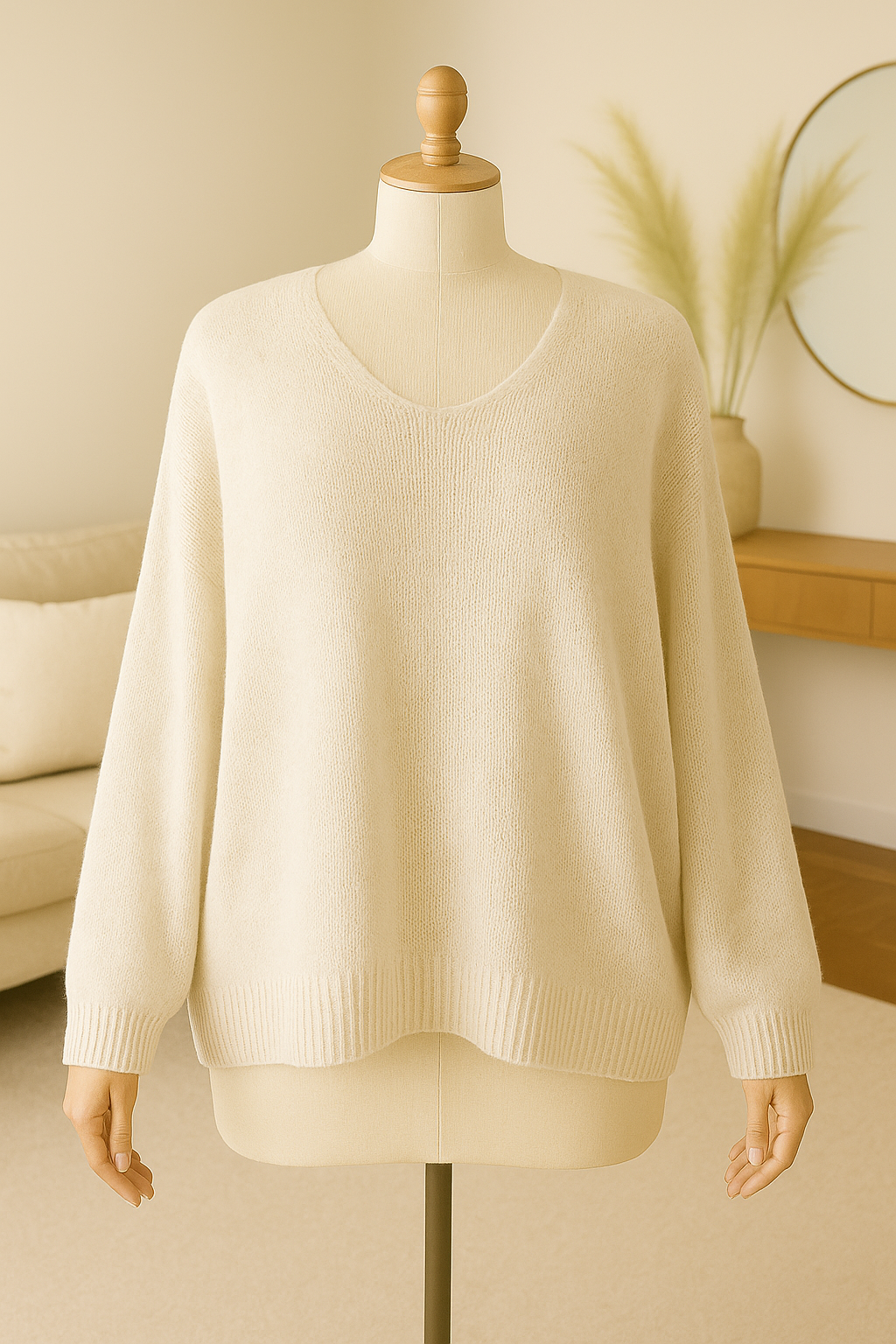 Pull oversize femme chic en maille beige.