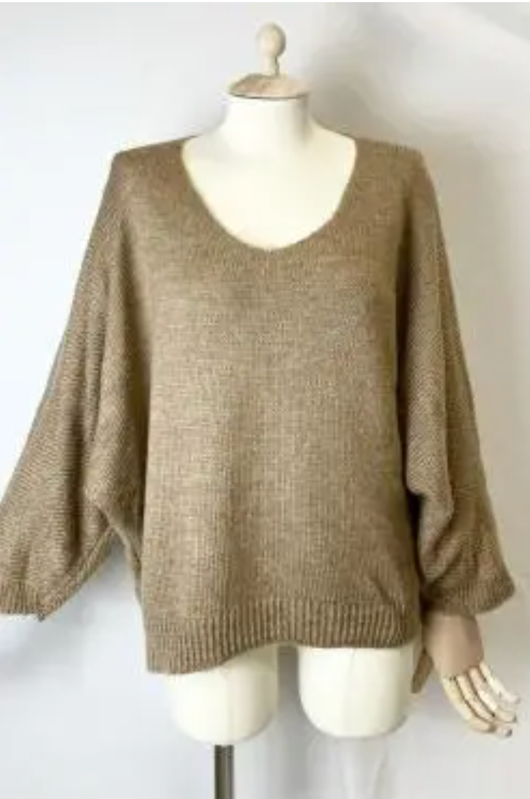 Pull oversize femme chic en maille beige